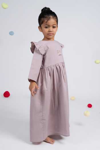 OurDve Pink Cotton Embroidered Frill Sleeve Dress Online at Aza Fashions OurDve_Pink Cotton Embroidered Frill Sleeve Dress _Online_at_Aza_Fashions