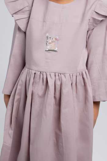 Buy OurDve Pink Cotton Embroidered Frill Sleeve Dress Online at Aza Fashions Buy_OurDve_Pink Cotton Embroidered Frill Sleeve Dress _Online_at_Aza_Fashions