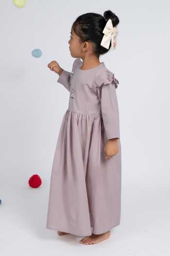 Shop OurDve Pink Cotton Embroidered Frill Sleeve Dress Online at Aza Fashions Shop_OurDve_Pink Cotton Embroidered Frill Sleeve Dress _Online_at_Aza_Fashions