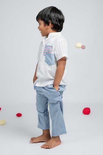OurDve White Cotton Contrast Patch Work Shirt And Pant Set Online at Aza Fashions OurDve_White Cotton Contrast Patch Work Shirt And Pant Set _Online_at_Aza_Fashions