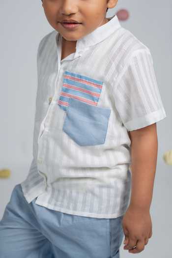 Buy OurDve White Cotton Contrast Patch Work Shirt And Pant Set Online at Aza Fashions Buy_OurDve_White Cotton Contrast Patch Work Shirt And Pant Set _Online_at_Aza_Fashions