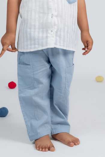 Shop OurDve White Cotton Contrast Patch Work Shirt And Pant Set Shop_OurDve_White Cotton Contrast Patch Work Shirt And Pant Set