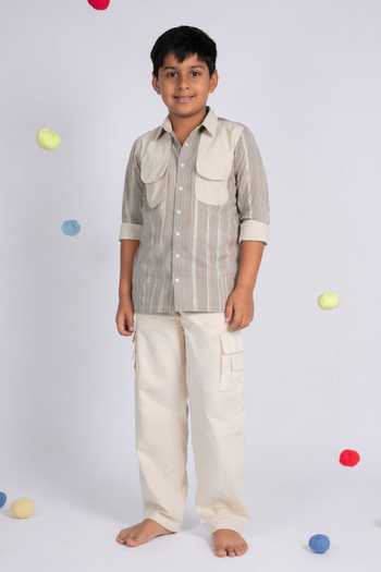OurDve Striped Hand Woven Shirt & Pant Set 