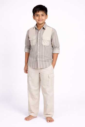 OurDve Striped Hand Woven Shirt & Pant Set 