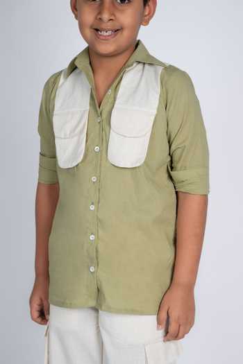 Buy_OurDve_Green Flap Pocket Shirt And Pant Set _Online_at_Aza_Fashions