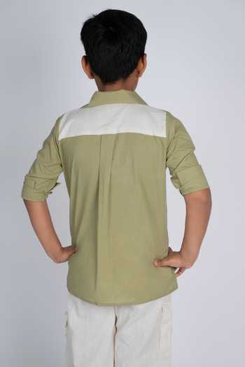 OurDve_Green Flap Pocket Shirt And Pant Set _at_Aza_Fashions