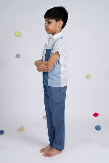 OurDve Blue Cotton Color Block Shirt Online at Aza Fashions OurDve_Blue Cotton Color Block Shirt _Online_at_Aza_Fashions