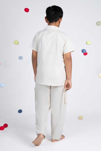 OurDve Colour Blocked Hand Woven Shirt & Pant Set 