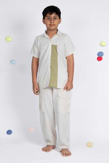 OurDve Colour Blocked Hand Woven Shirt & Pant Set 