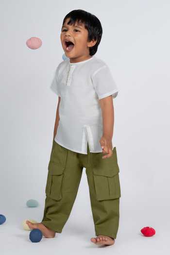 OurDve_White Cotton Kantha Shirt And Pant Set _Online_at_Aza_Fashions