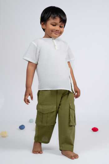 Buy_OurDve_White Cotton Kantha Shirt And Pant Set _Online_at_Aza_Fashions