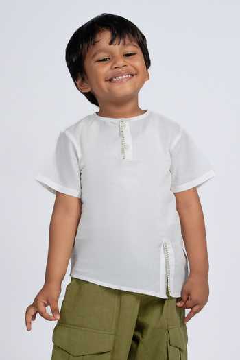 Shop_OurDve_White Cotton Kantha Shirt And Pant Set _Online_at_Aza_Fashions