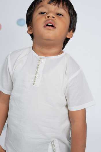 OurDve_White Cotton Kantha Shirt And Pant Set _at_Aza_Fashions