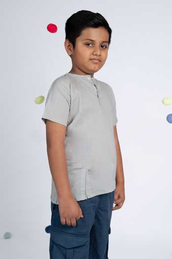 OurDve_Grey Cotton Shirt And Pant Set _Online_at_Aza_Fashions