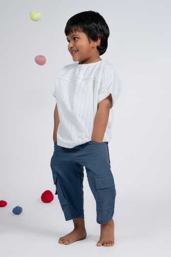 Buy_OurDve_White Cotton Striped Shirt And Pant Set _Online_at_Aza_Fashions