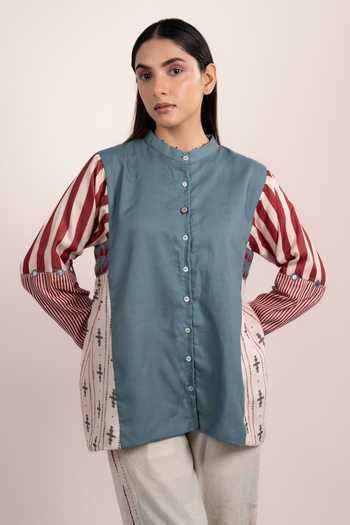 OurDve Lyra Ajrakh Placement Print Shirt 