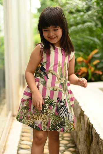 JANYAS CLOSET Pink Jungle Print Cotton Dress 