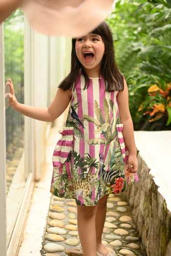 JANYAS CLOSET Pink Jungle Print Cotton Dress 