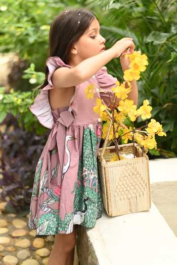 JANYAS CLOSET_Mauve Cotton Safari Print Dress _at_Aza_Fashions