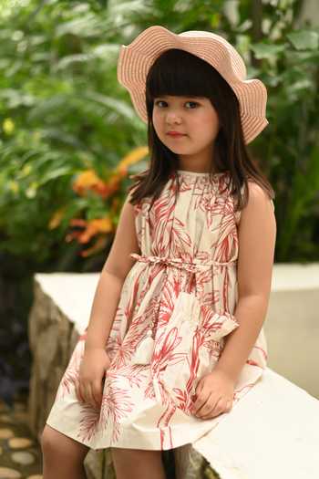 Buy_JANYAS CLOSET_Red Cotton Leaf Print Dress  _Online_at_Aza_Fashions