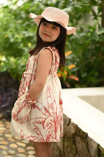 Shop_JANYAS CLOSET_Red Cotton Leaf Print Dress  _Online_at_Aza_Fashions