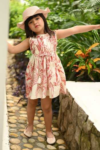 Buy_JANYAS CLOSET_Red Cotton Leaf Print Dress  