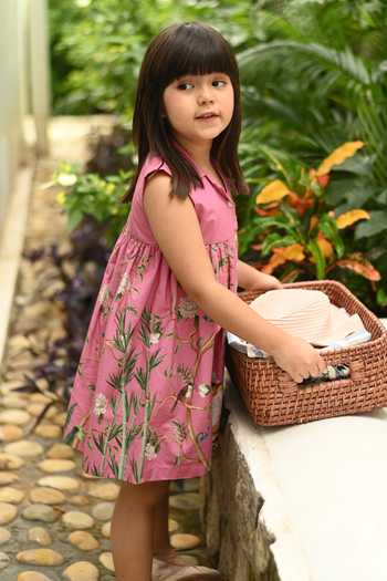 Buy_JANYAS CLOSET_Mauve Cotton Tiger Garden Print Dress _Online_at_Aza_Fashions