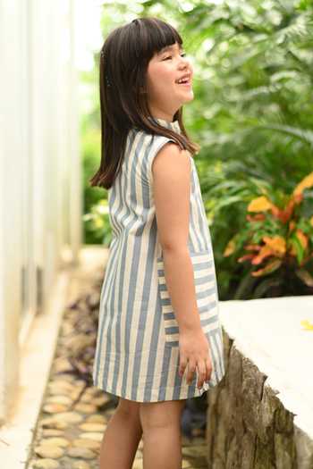 JANYAS CLOSET_Blue Cotton Stripe Print Dress _Online_at_Aza_Fashions