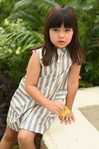 Shop_JANYAS CLOSET_Blue Cotton Stripe Print Dress _Online_at_Aza_Fashions