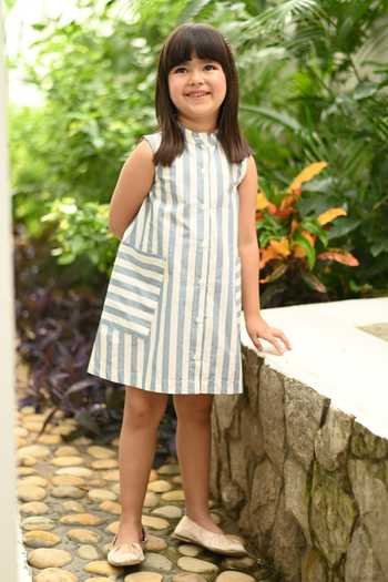 JANYAS CLOSET Stripe Print Cotton Dress 