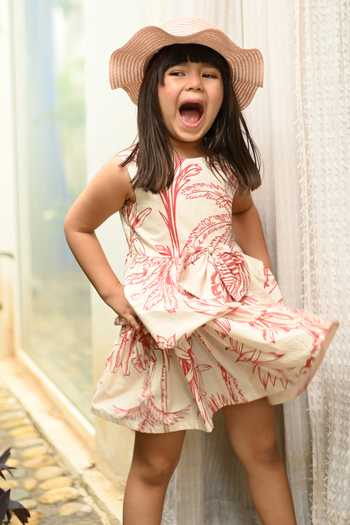 JANYAS CLOSET_Red Cotton Tropical Breeze Dress _Online_at_Aza_Fashions