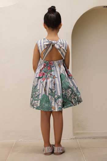 JANYAS CLOSET Stripe Jungle Floral Print Dress 