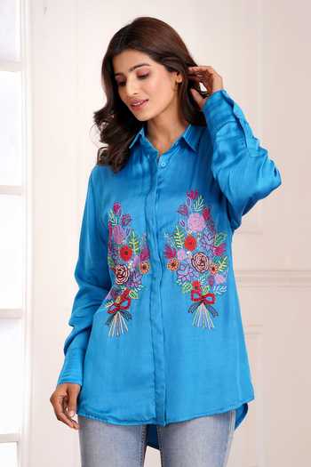 Sheeshakari Bouquet Placement Embroidered Shirt 