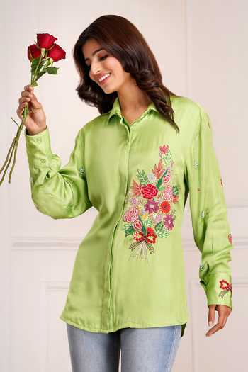 Sheeshakari Silk Placement Embroidered Shirt 
