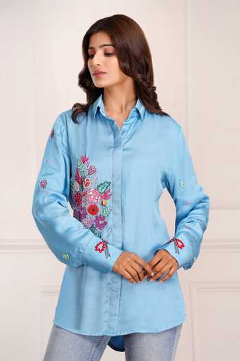 Sheeshakari Silk Placement Embroidered Shirt 
