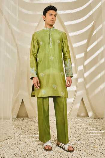 Sarab Khanijou Green Alpine Nehru Jacket & Kurta Set 