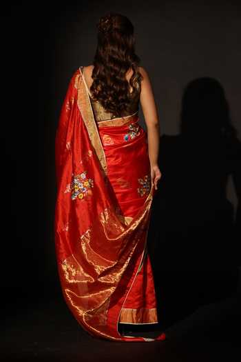 Prama By Pratima Pandey Zari Tissue Chanderi Saree With Unstitched Blouse Piece 