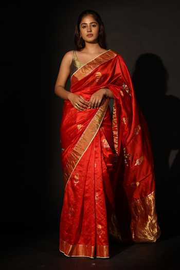 Prama By Pratima Pandey Zari Tissue Chanderi Saree With Unstitched Blouse Piece 