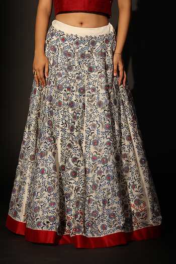 Shop Prama By Pratima Pandey Ivory Silk, Chanderi Boat Neck Hand Painted Lehenga Set Online at Aza Fashions Shop_Prama By Pratima Pandey_Ivory Silk, Chanderi Boat Neck Hand Painted Lehenga Set _Online_at_Aza_Fashions
