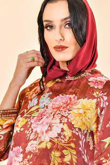 Buy_Bhanuni By Jyoti_Red Viscose High Neck Raven Dream Print Dress _Online_at_Aza_Fashions