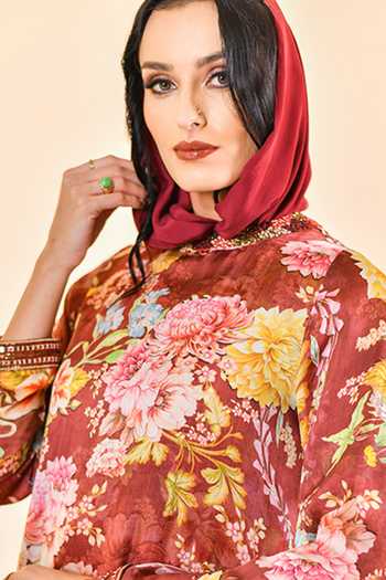 Shop_Bhanuni By Jyoti_Red Viscose High Neck Raven Dream Print Dress _Online_at_Aza_Fashions