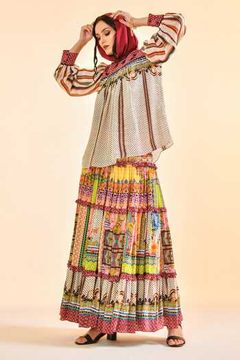 Bhanuni By Jyoti_Multi Color Viscose Auburn Flame Maxi Skirt _Online_at_Aza_Fashions