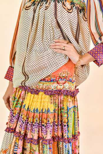 Buy_Bhanuni By Jyoti_Multi Color Viscose Auburn Flame Maxi Skirt 