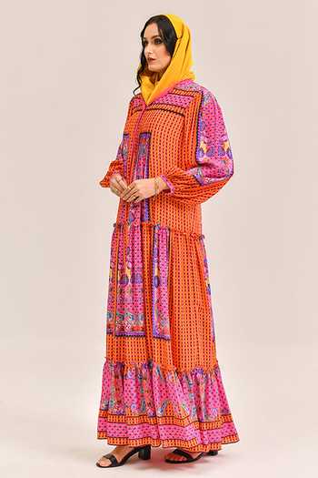 Bhanuni By Jyoti_Pink Viscose Azure Tide Print Dress _Online_at_Aza_Fashions