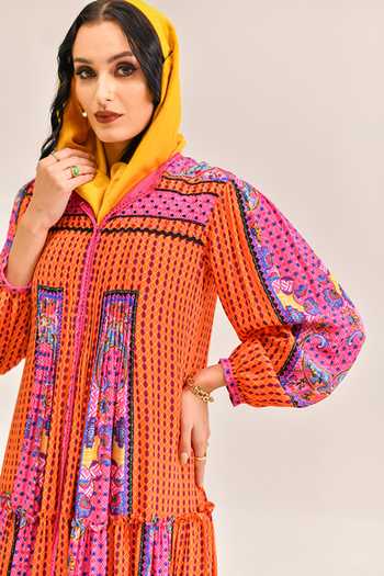 Shop_Bhanuni By Jyoti_Pink Viscose Azure Tide Print Dress _Online_at_Aza_Fashions