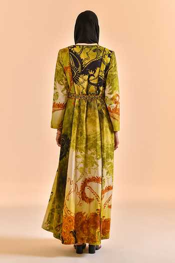 Bhanuni By Jyoti Olive Mist Print Abaya 