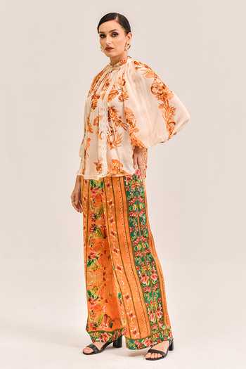 Buy_Bhanuni By Jyoti_Ivory Viscose High Neck Urban Noir Print Top _Online_at_Aza_Fashions