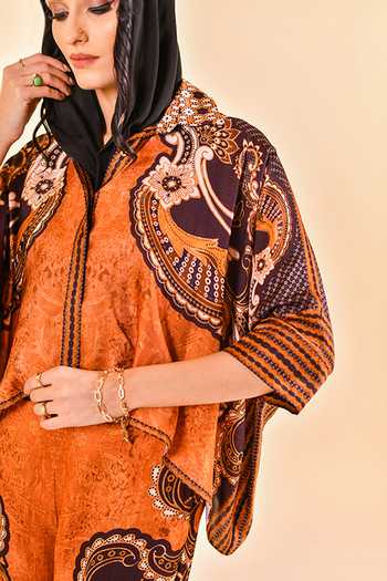 Bhanuni By Jyoti_Brown Viscose High Neck Mudstone Muse Print Shirt _at_Aza_Fashions