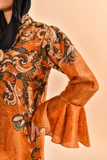Bhanuni By Jyoti_Brown Viscose V-neck, Yes Copper Moon Abaya _at_Aza_Fashions