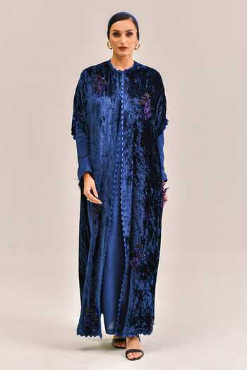 Buy_Bhanuni By Jyoti_Navy Viscose High Neck Nocturne Print Abaya _Online_at_Aza_Fashions